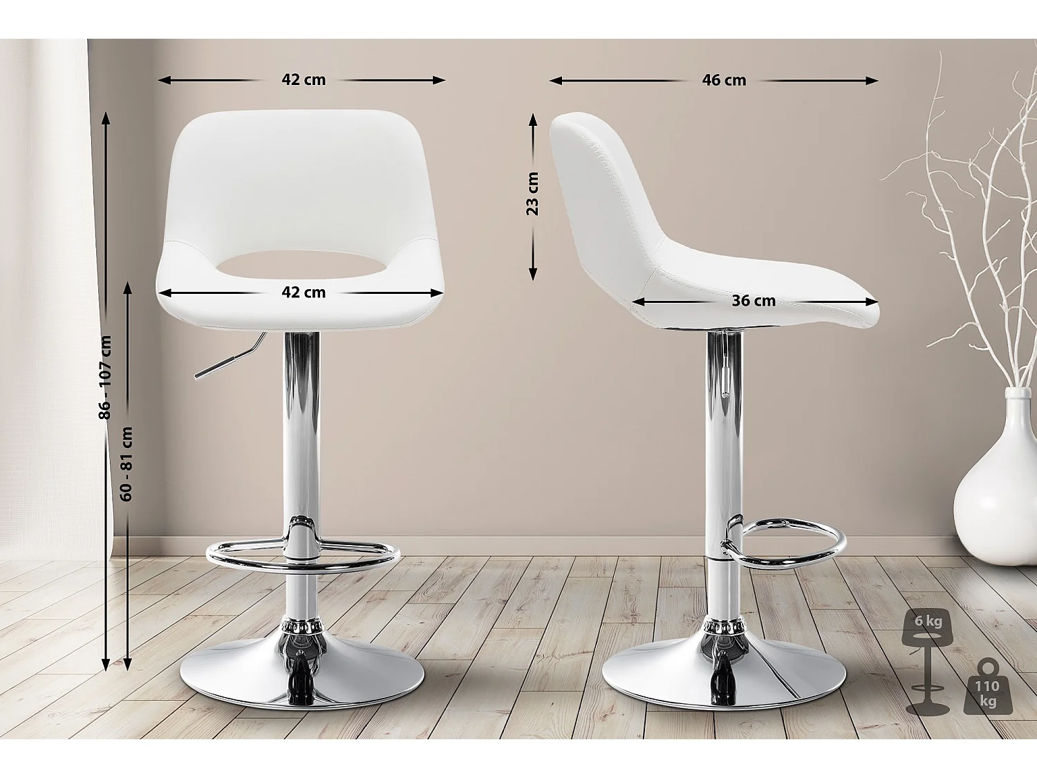 Lot de 2  Tabouret de bar - Similicuir - Blanc - Camden