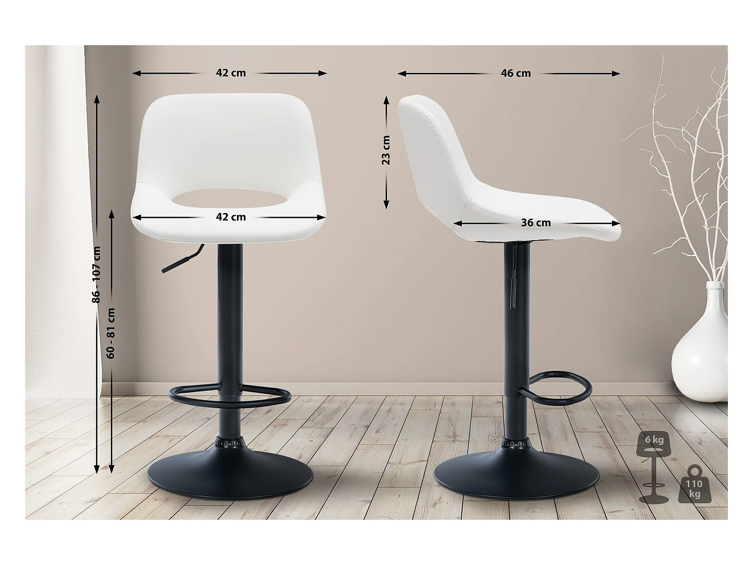 Lot de 2  Tabouret de bar - Similicuir - Blanc - Camden