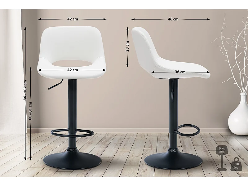 Lot de 2  Tabouret de bar - Similicuir - Blanc - Camden
