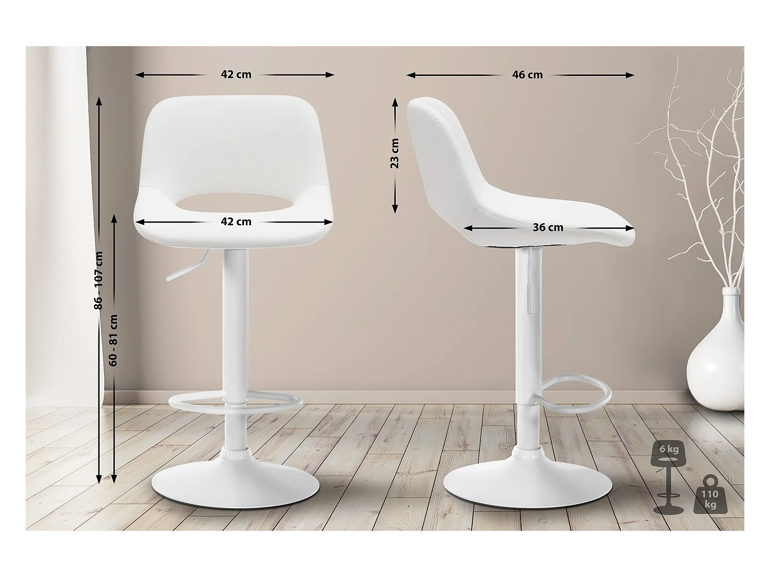Lot de 2  Tabouret de bar - Similicuir - Blanc - Camden
