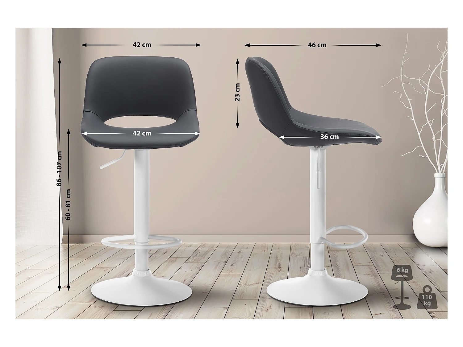 Lot de 2  Tabouret de bar - Similicuir - Noir - Camden