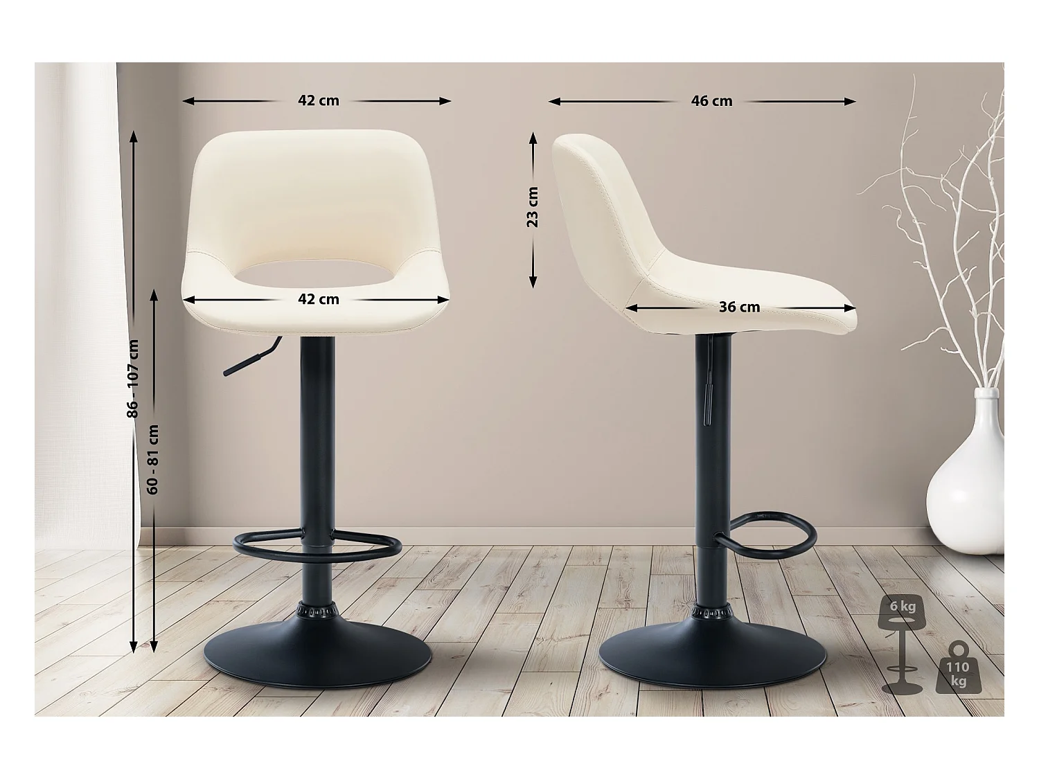 Lot de 2  Tabouret de bar - Similicuir - Crème - Camden