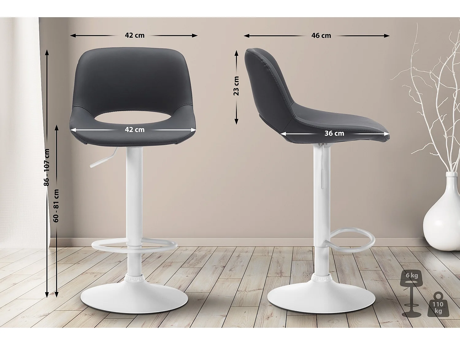 Tabouret de bar - Similicuir - Noir - Camden