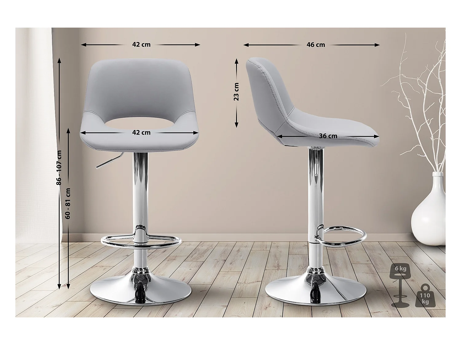 Lot de 2  Tabouret de bar - Similicuir - Gris - Camden