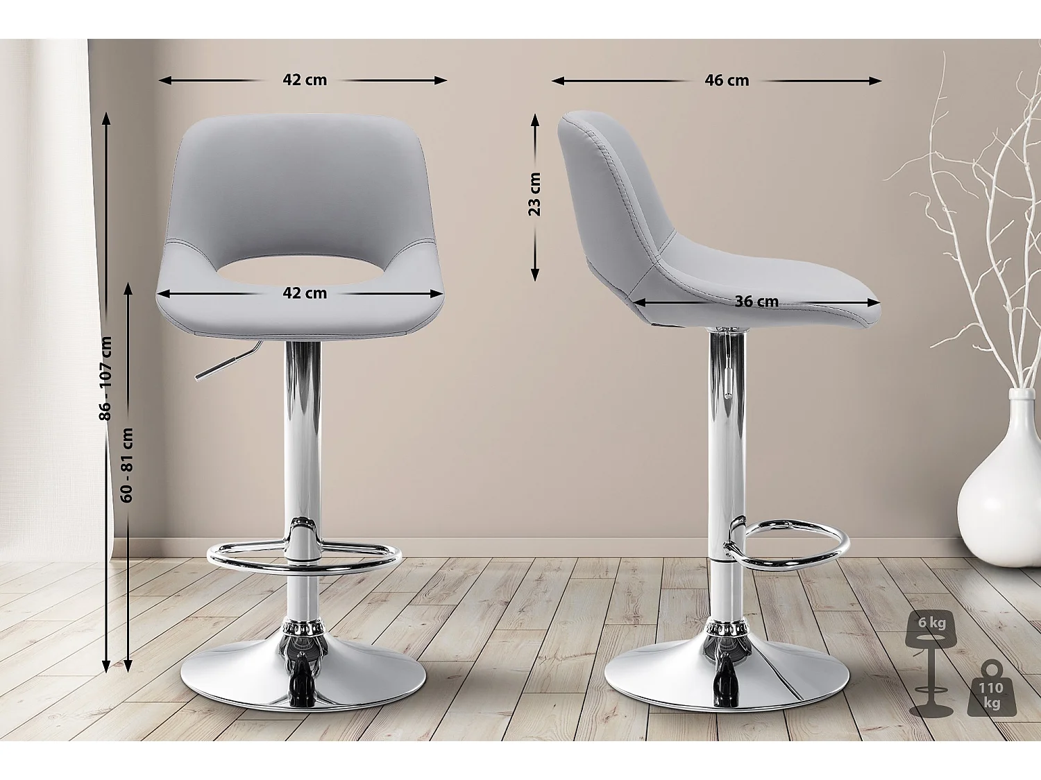 Lot de 2  Tabouret de bar - Similicuir - Gris - Camden