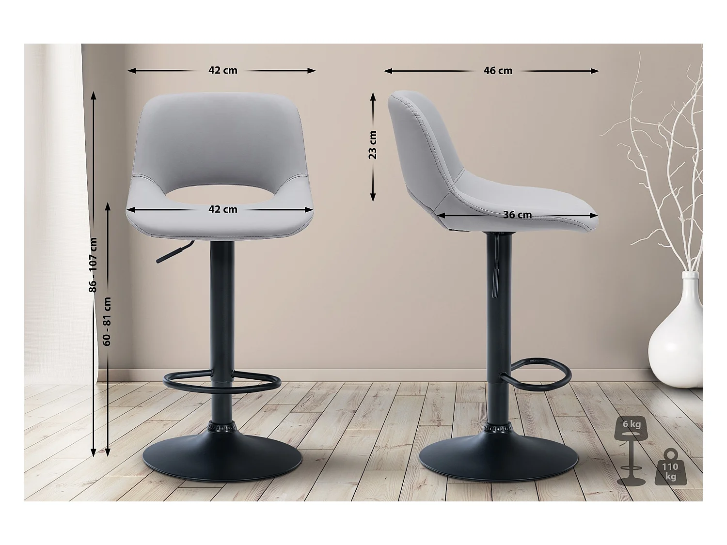 Lot de 2  Tabouret de bar - Similicuir - Gris - Camden