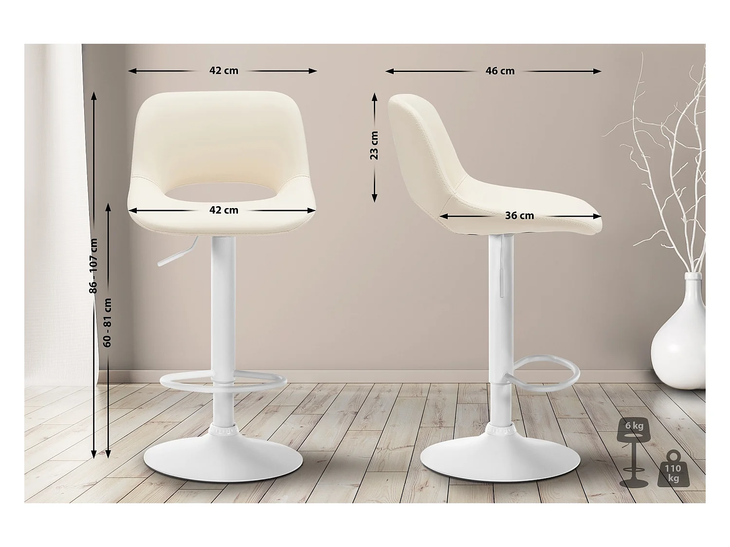 Lot de 2  Tabouret de bar - Similicuir - Crème - Camden