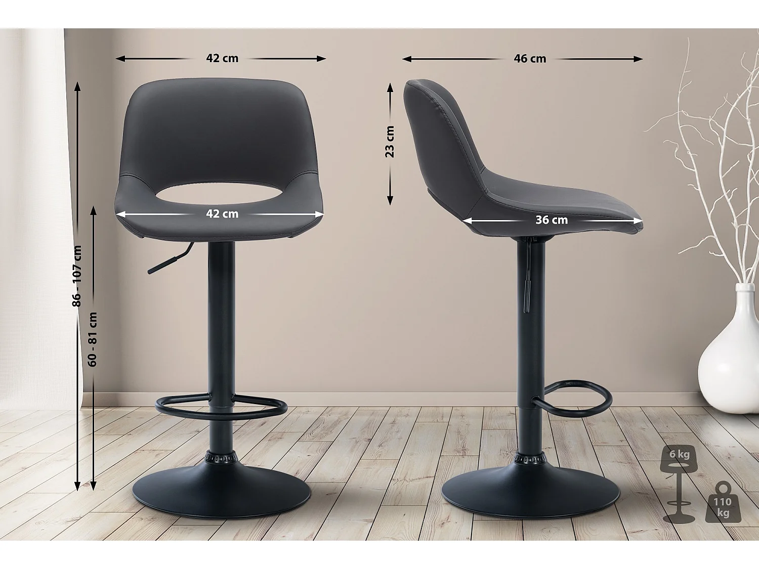 Tabouret de bar - Similicuir - Noir - Camden