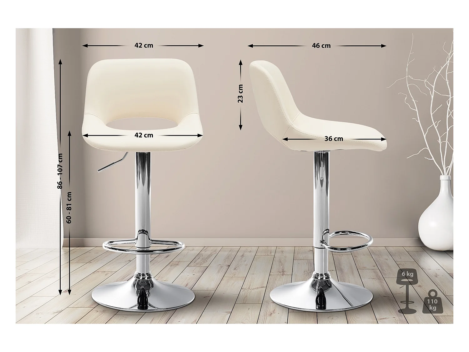 Lot de 2  Tabouret de bar - Similicuir - Crème - Camden