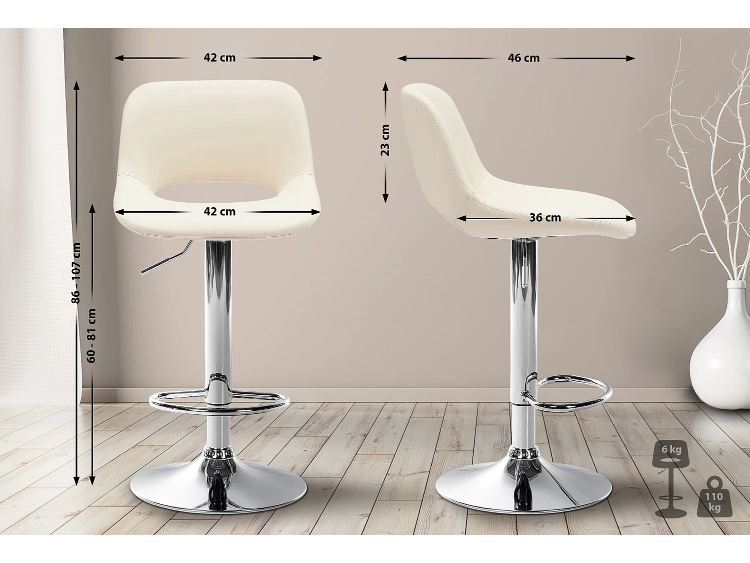 Lot de 2  Tabouret de bar - Similicuir - Crème - Camden