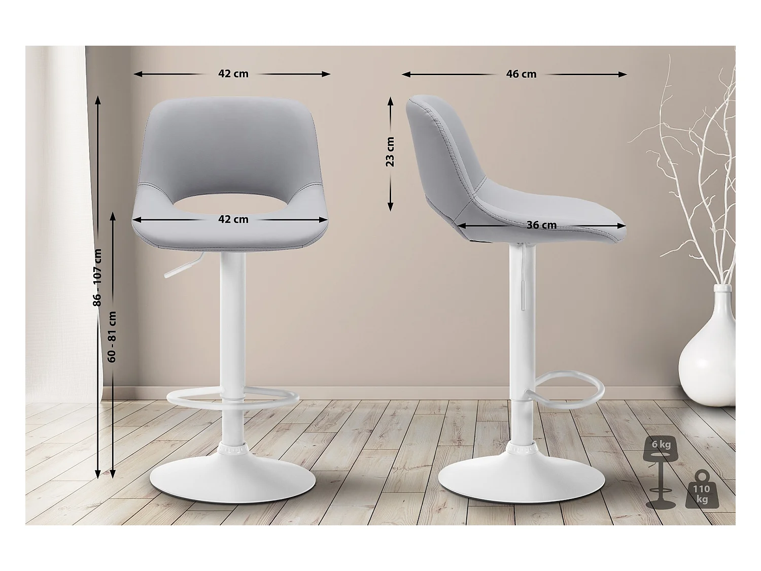 Lot de 2  Tabouret de bar - Similicuir - Gris - Camden