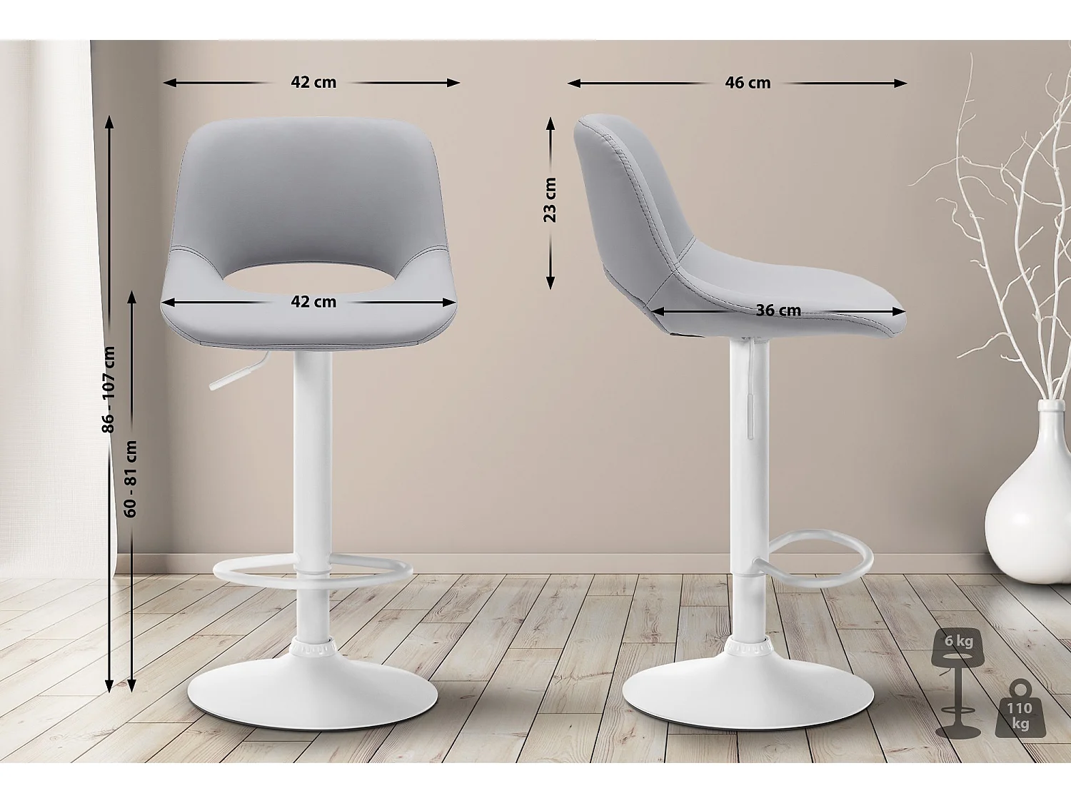 Lot de 2  Tabouret de bar - Similicuir - Gris - Camden