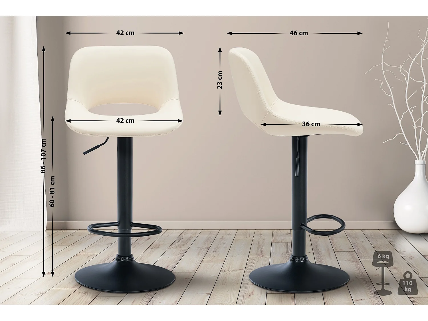 Tabouret de bar - Similicuir - Crème - Camden