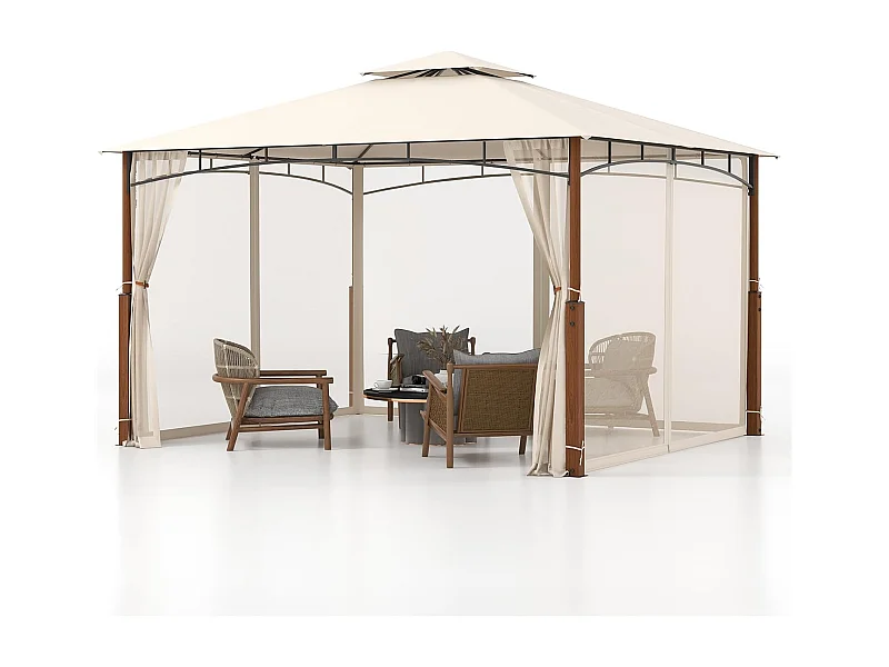 3,6 x 3 m paviljoen met dubbel dak en muggennet, waterdicht, stabiel, winterbestendig, partytent, tuinpaviljoen voor terras, tuin, achtertuin ZB33083