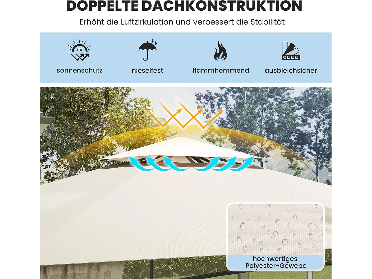 3,6 x 3 m paviljoen met dubbel dak en muggennet, waterdicht, stabiel, winterbestendig, partytent, tuinpaviljoen voor terras, tuin, achtertuin ZB33083