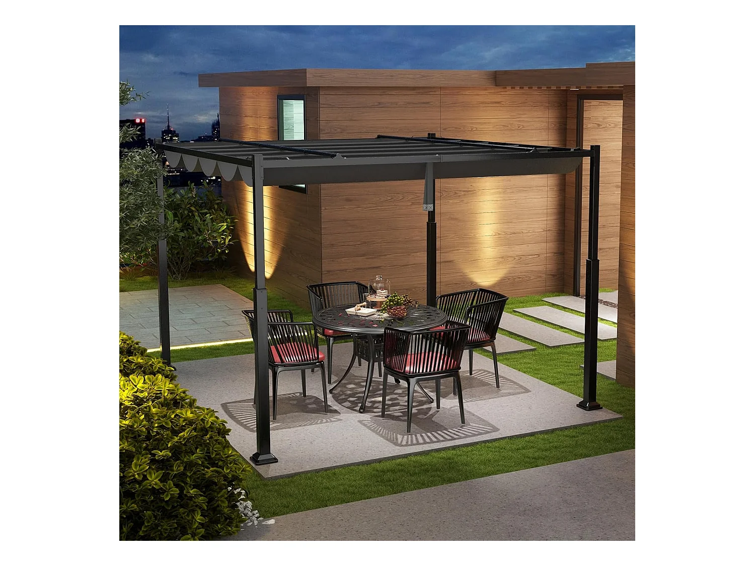 Pergola met schuifdak, 3,1 x 3,1 m paviljoen, waterdicht, stabiel, winterbestendig, tuinpaviljoen met robuuste metalen zuilen voor terras, tuin, dek ZB33082