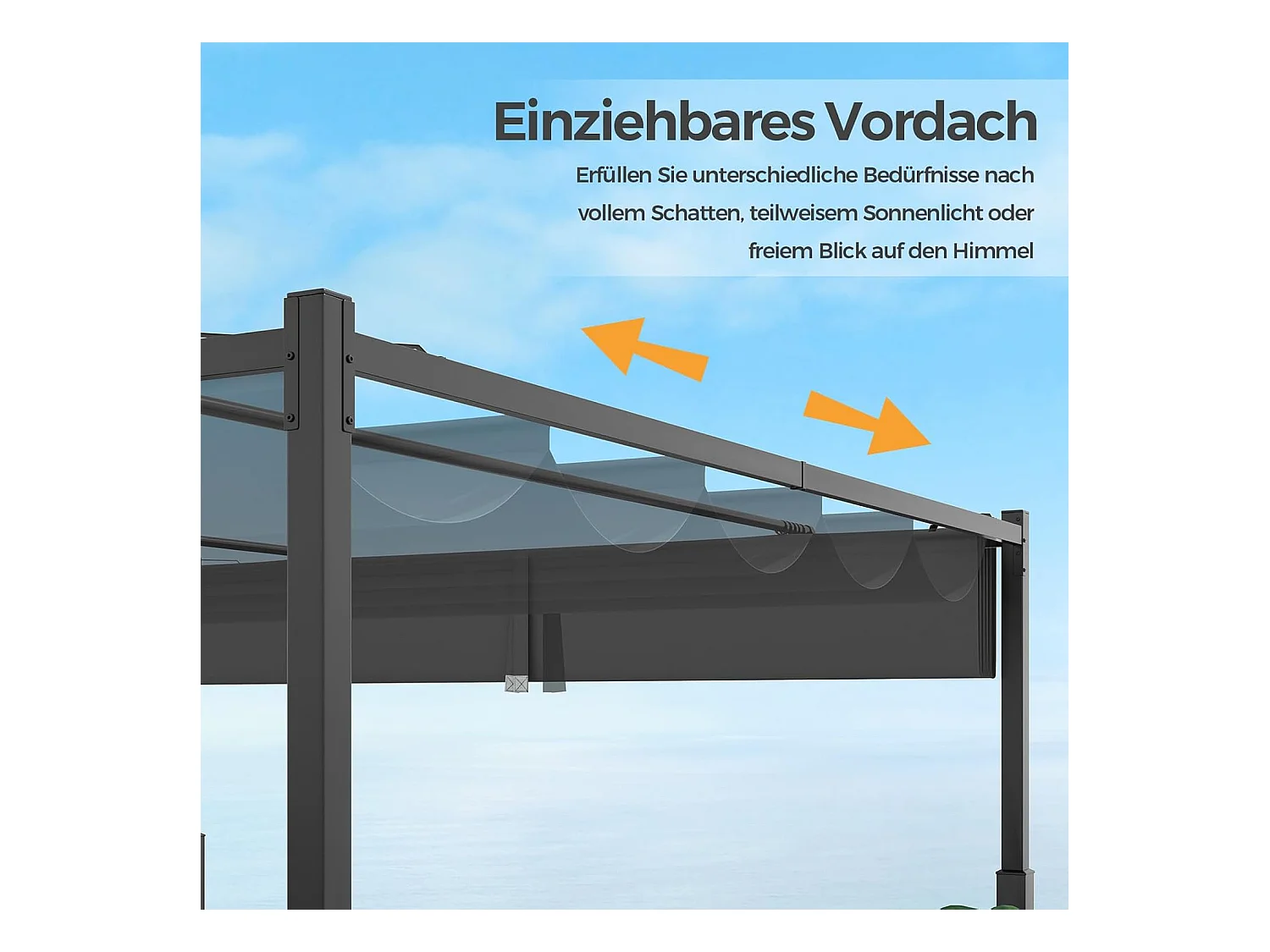 Pergola met schuifdak, 3,1 x 3,1 m paviljoen, waterdicht, stabiel, winterbestendig, tuinpaviljoen met robuuste metalen zuilen voor terras, tuin, dek ZB33082