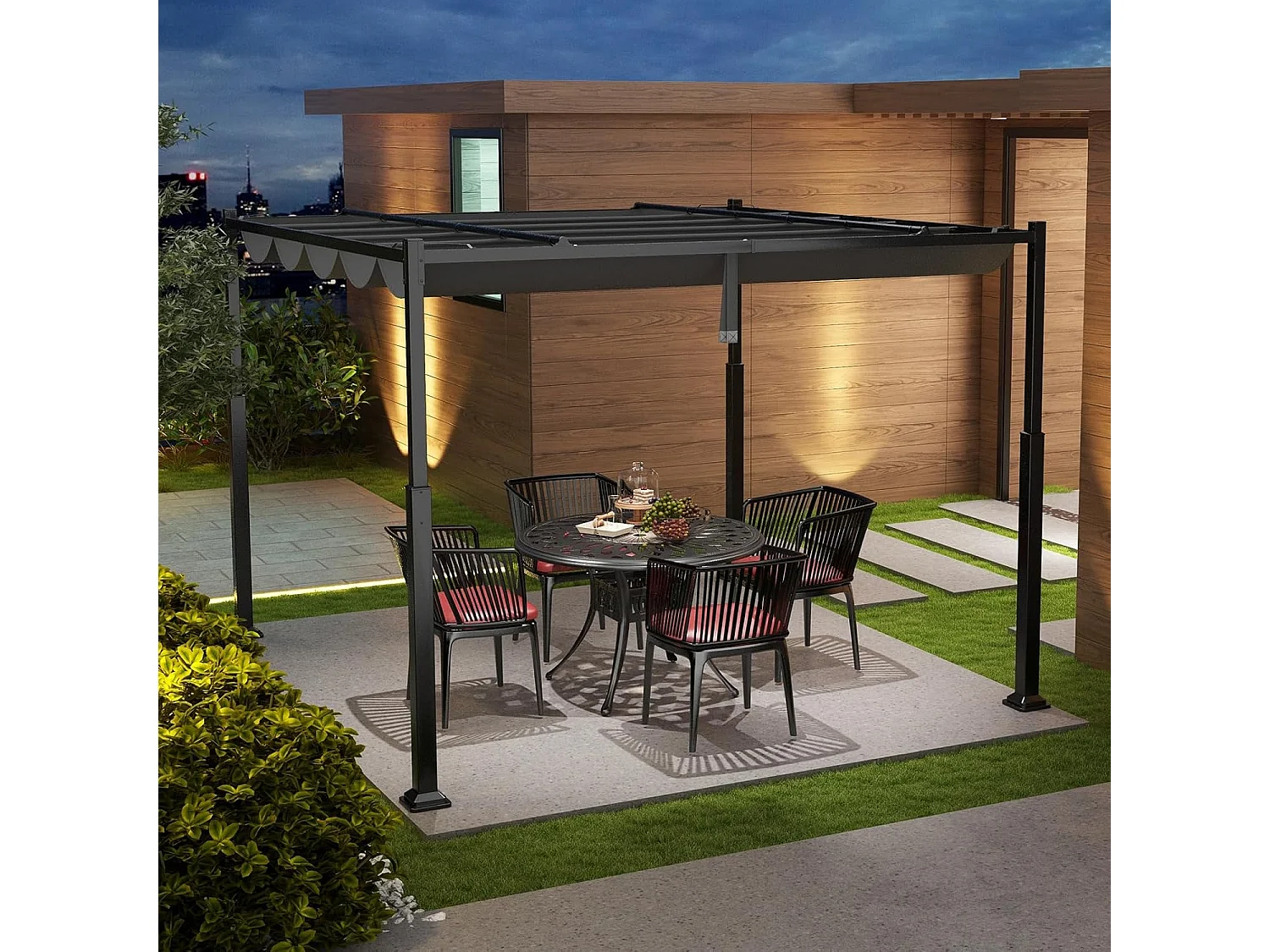 Pergola met schuifdak, 3,1 x 3,1 m paviljoen, waterdicht, stabiel, winterbestendig, tuinpaviljoen met robuuste metalen zuilen voor terras, tuin, dek ZB33082