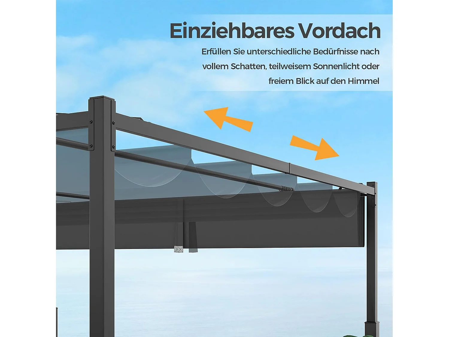 Pergola met schuifdak, 3,1 x 3,1 m paviljoen, waterdicht, stabiel, winterbestendig, tuinpaviljoen met robuuste metalen zuilen voor terras, tuin, dek ZB33082