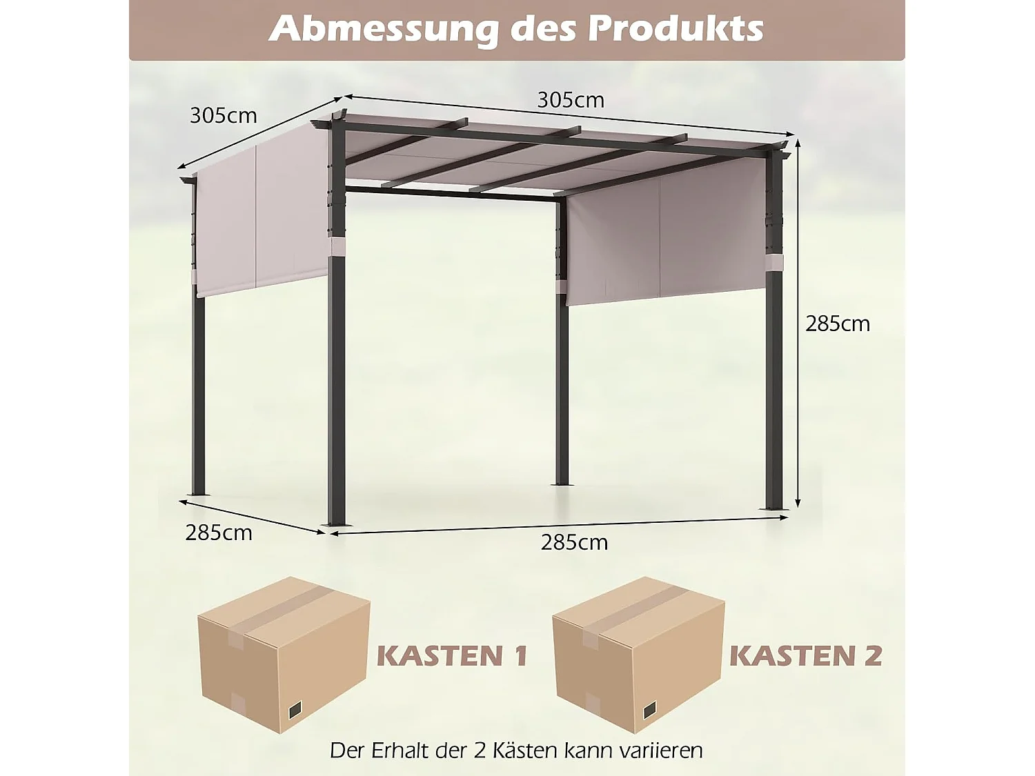 Pergola met 2 verstelbare daken, 3,05 x 3,05 m paviljoen, waterdicht, stabiel, winterbestendig, tuinpaviljoen met robuuste metalen zuilen (grijs)