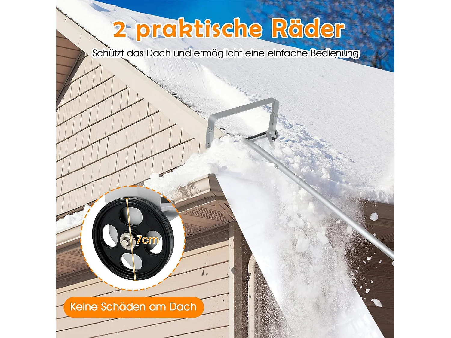Sneeuwschuiver met wielen, sneeuwschuiver dak, sneeuwschuiver aluminium, dakruimer, sneeuwruimer, sneeuwhoek, instelbereik 193-619 cm