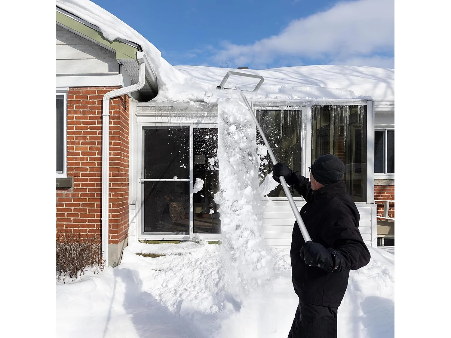Sneeuwschuiver met wielen, sneeuwschuiver dak, sneeuwschuiver aluminium, dakruimer, sneeuwruimer, sneeuwhoek, instelbereik 193-619 cm