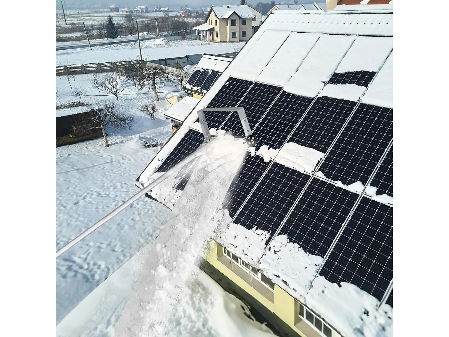 Sneeuwschuiver met wielen, sneeuwschuiver dak, sneeuwschuiver aluminium, dakruimer, sneeuwruimer, sneeuwhoek, instelbereik 193-619 cm