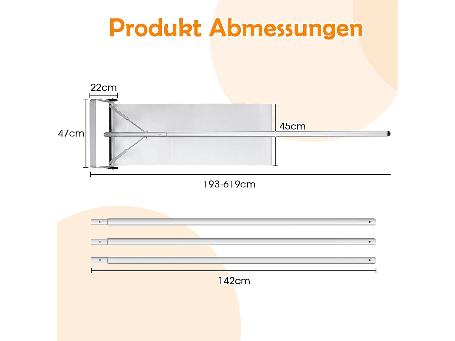 Sneeuwschuiver met wielen, sneeuwschuiver dak, sneeuwschuiver aluminium, dakruimer, sneeuwruimer, sneeuwhoek, instelbereik 193-619 cm