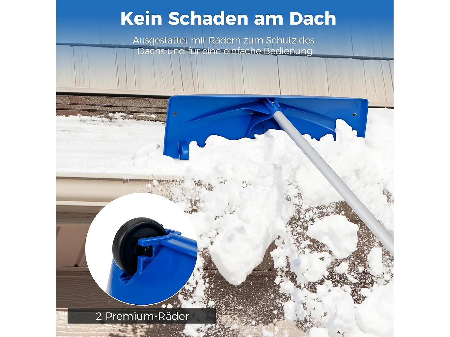 Sneeuwschuiver met wieltjes, sneeuwschuiver met sneeuwschild van kunststof, instelbereik 122-574 cm, sneeuwschuiver, dakruimer voor zonne-installatie