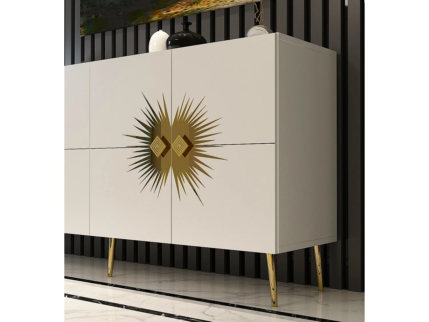 Aparador – 150 cm – Branco e Dourado – Painel de partículas revestido a melamina