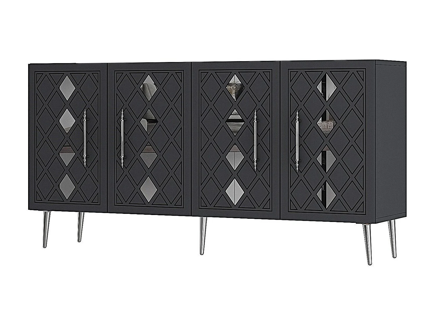 Aparador de painel de partículas revestido a melamina – 150 cm – Antracite e Prata