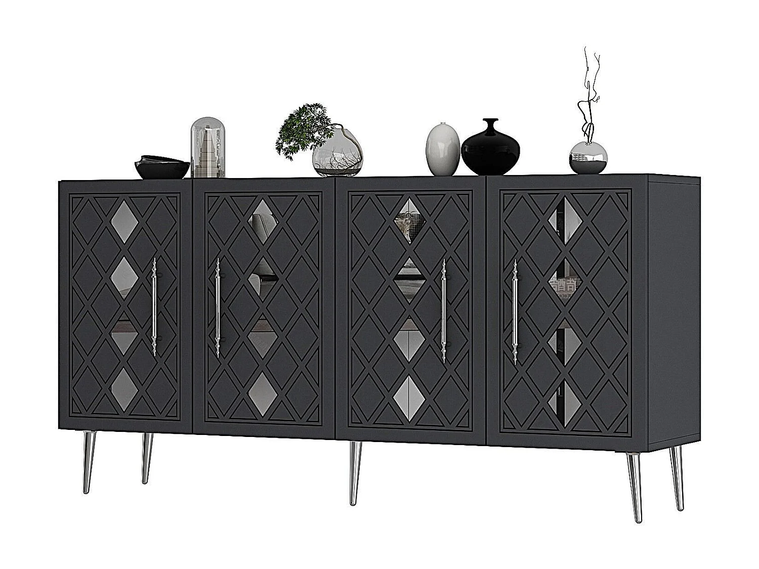 Aparador de painel de partículas revestido a melamina – 150 cm – Antracite e Prata