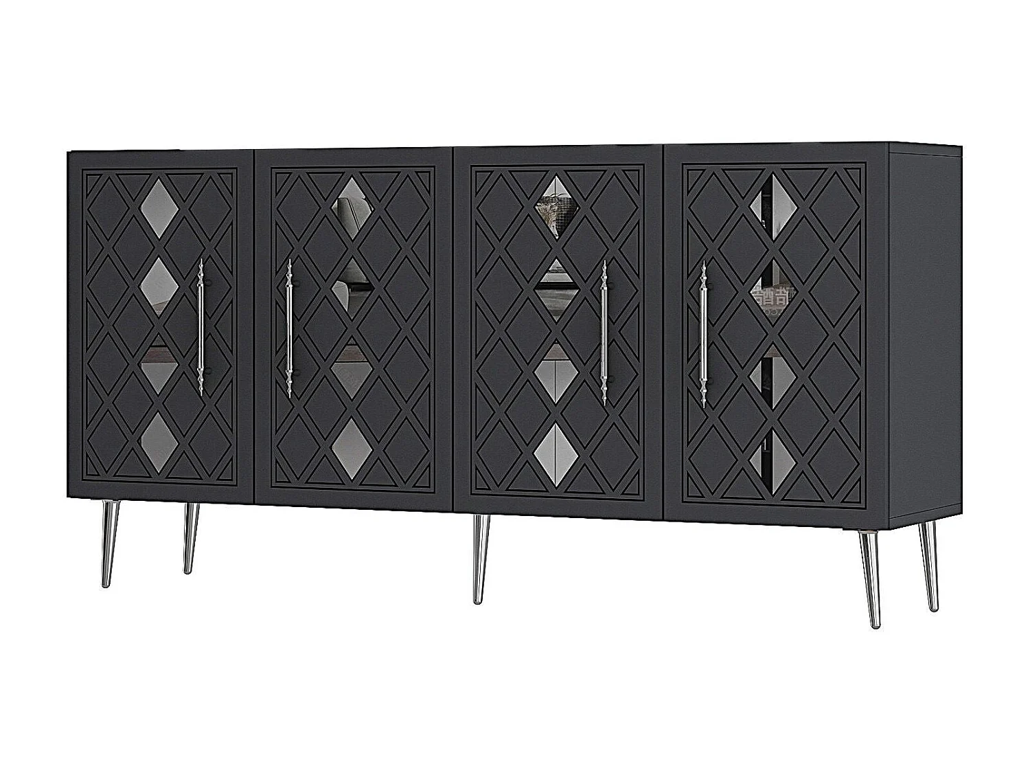 Aparador de painel de partículas revestido a melamina – 150 cm – Antracite e Prata