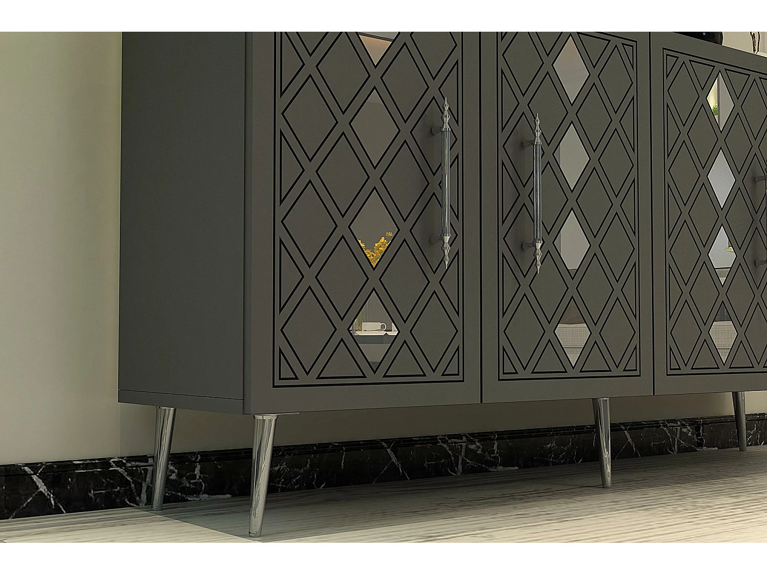 Aparador de painel de partículas revestido a melamina – 150 cm – Antracite e Prata