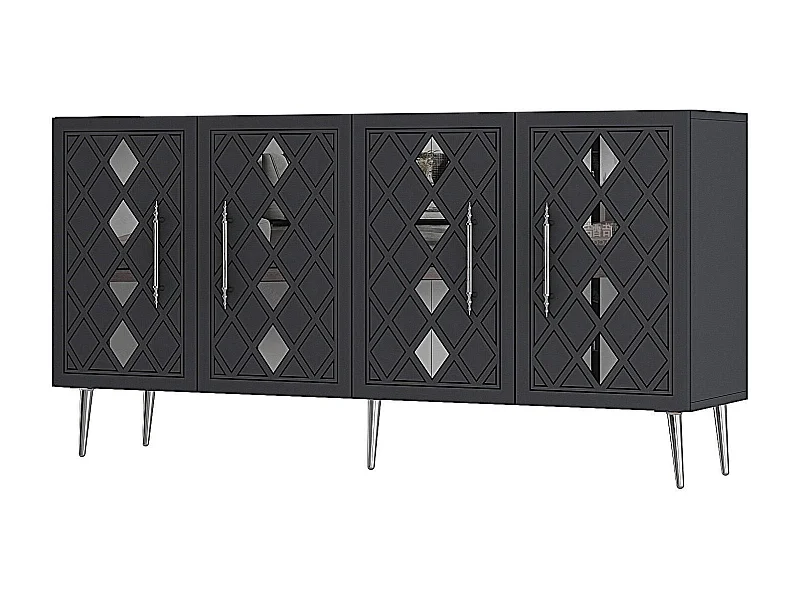 Aparador de painel de partículas revestido a melamina – 150 cm – Antracite e Prata