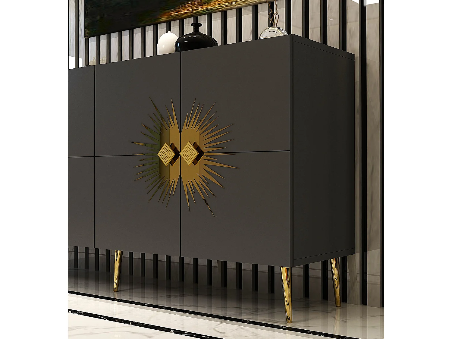 Aparador – 150 cm – Antracite e Dourado – Painéis de partículas revestidos a melamina