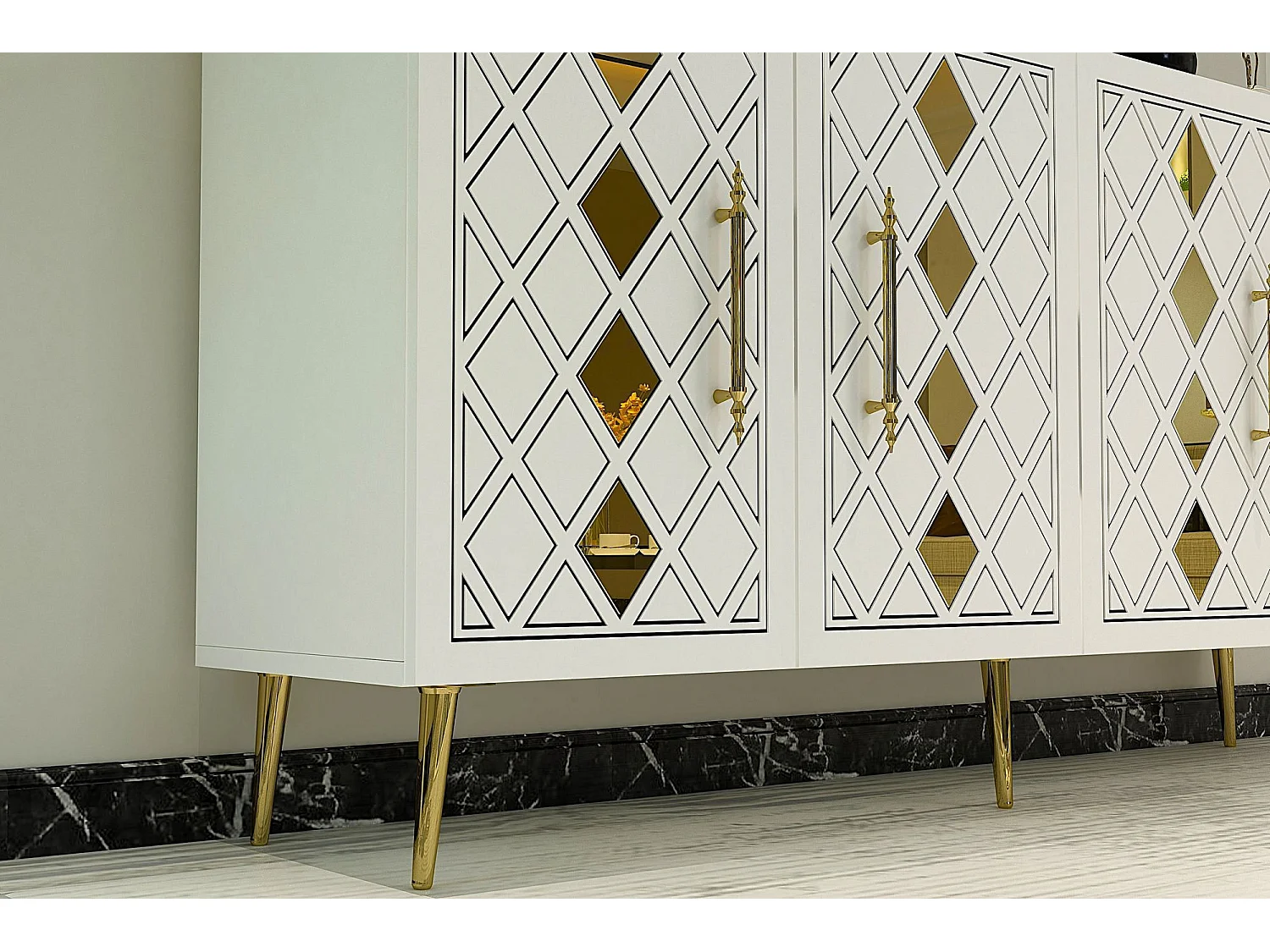 Aparador – 150 cm – Branco e Dourado – Painel de partículas revestido a melamina