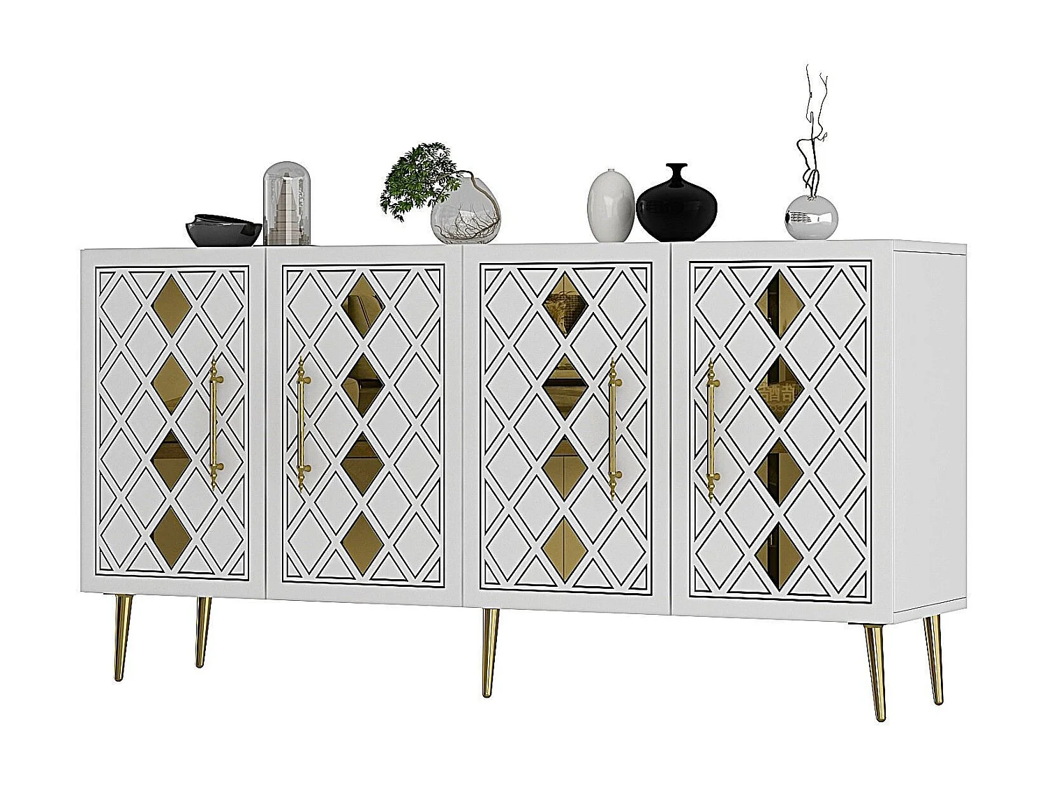 Aparador – 150 cm – Branco e Dourado – Painel de partículas revestido a melamina