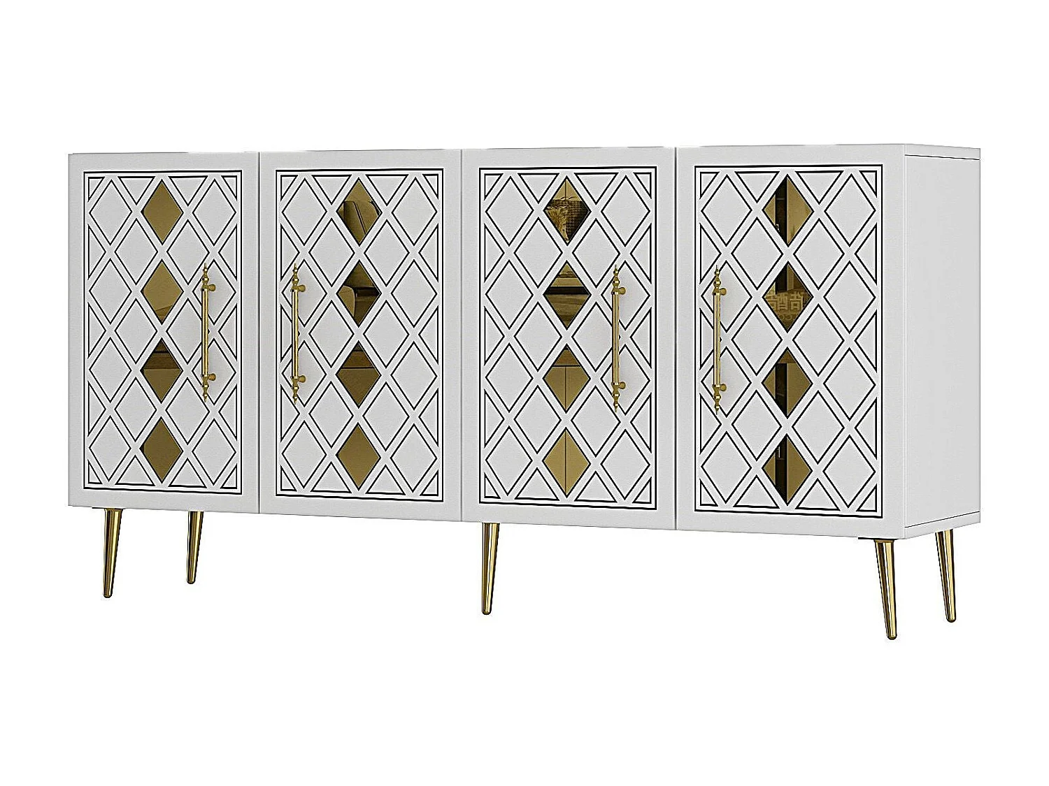 Aparador – 150 cm – Branco e Dourado – Painel de partículas revestido a melamina