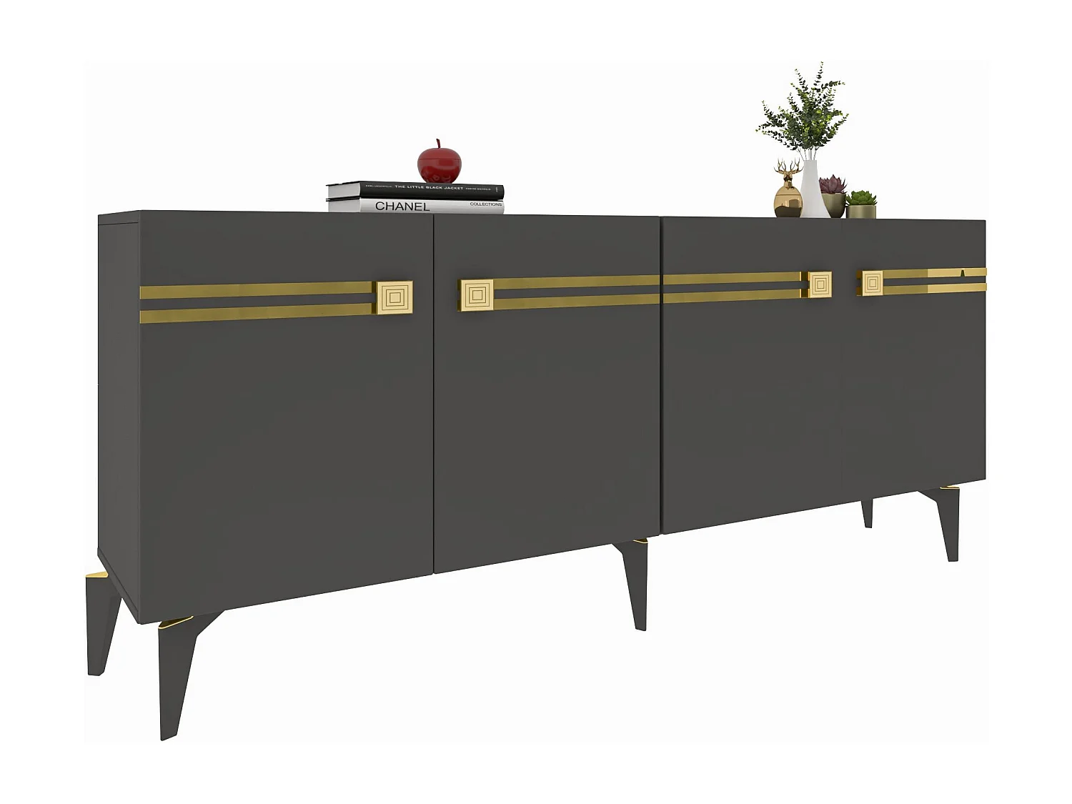 Aparador – 150 cm – Antracita y Oro – Tablero de partículas recubierto de melamina