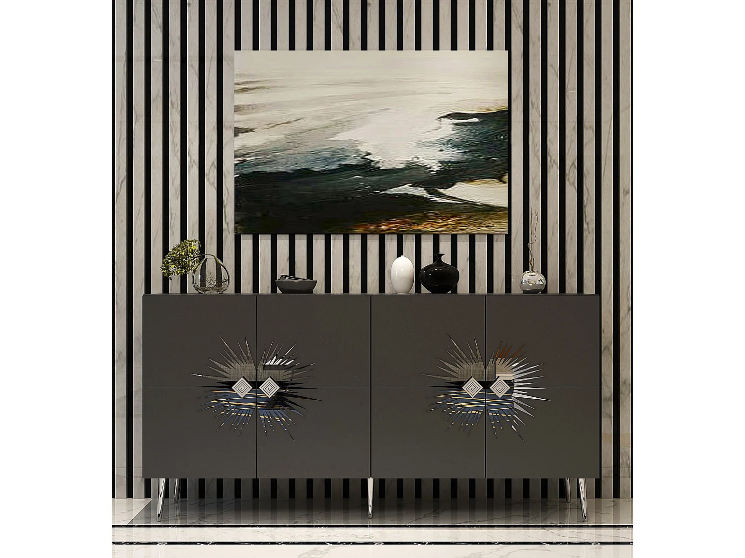 Aparador – 150 cm – Antracite e Prata – Painéis de partículas revestidos a melamina