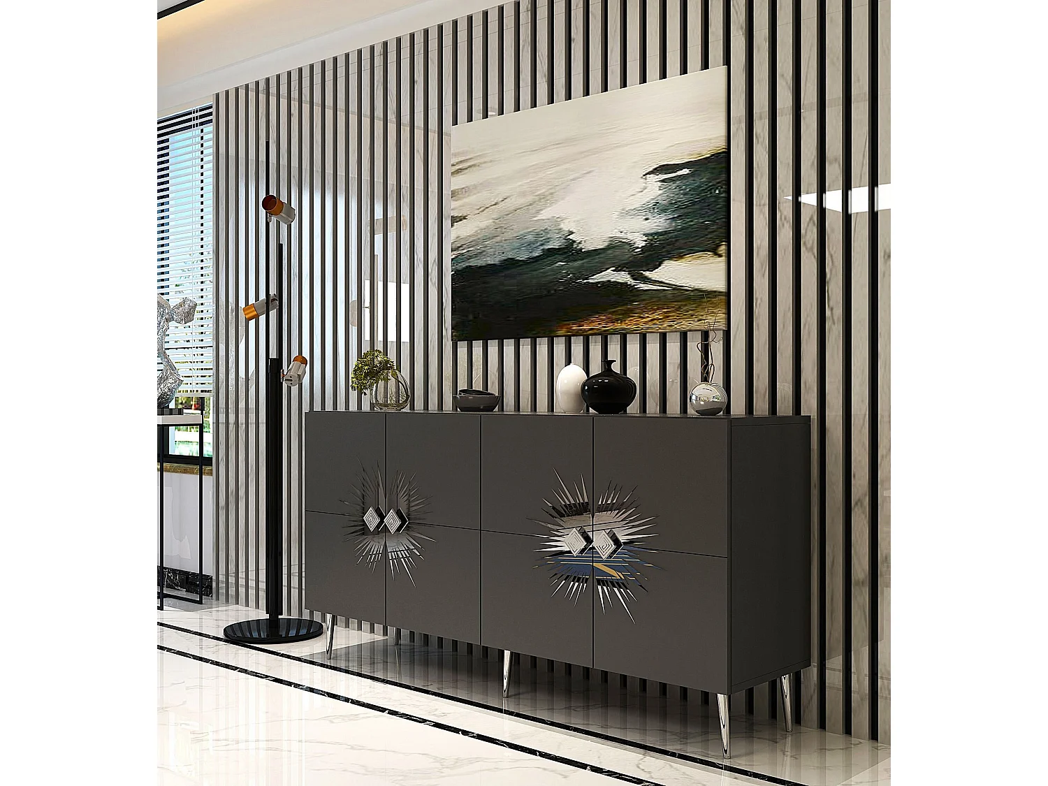 Aparador – 150 cm – Antracite e Prata – Painéis de partículas revestidos a melamina