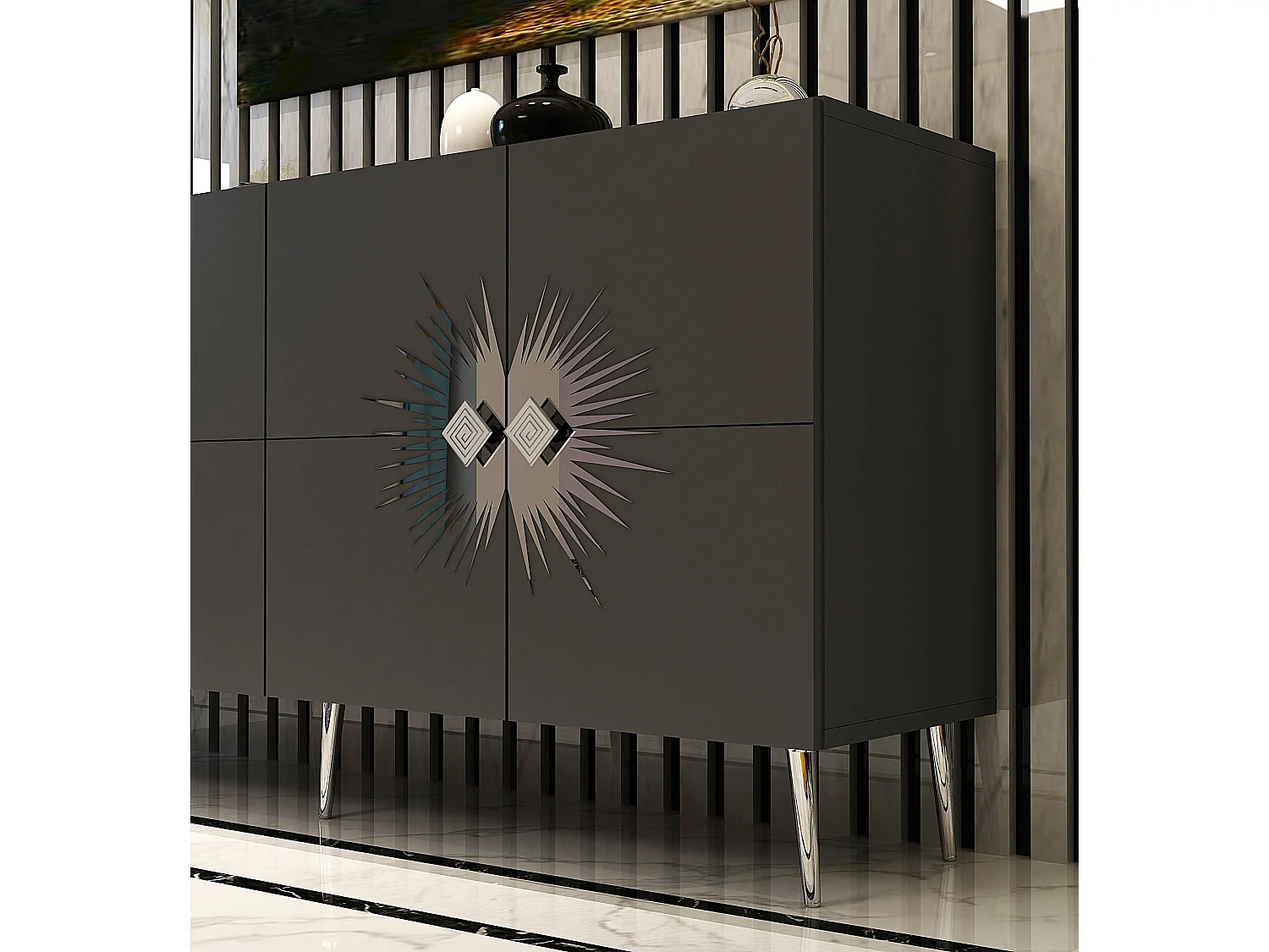 Aparador – 150 cm – Antracite e Prata – Painéis de partículas revestidos a melamina