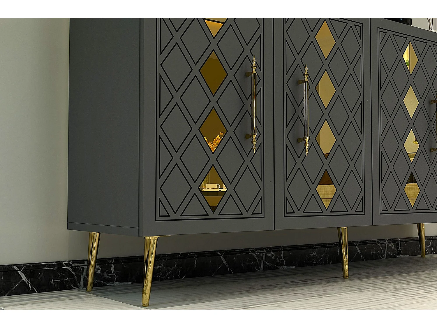 Aparador – 150 cm – Antracite/Dourado – Painéis de partículas revestidos a melamina