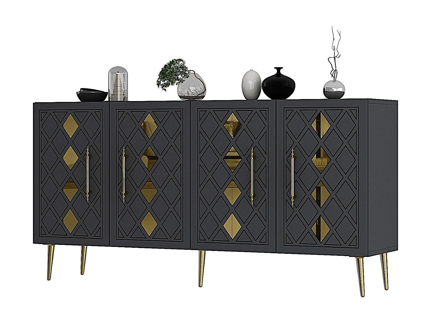 Aparador – 150 cm – Antracite/Dourado – Painéis de partículas revestidos a melamina