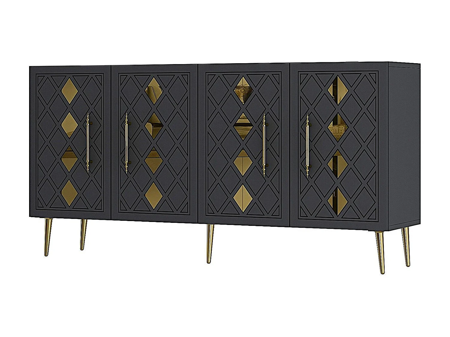 Aparador – 150 cm – Antracite/Dourado – Painéis de partículas revestidos a melamina