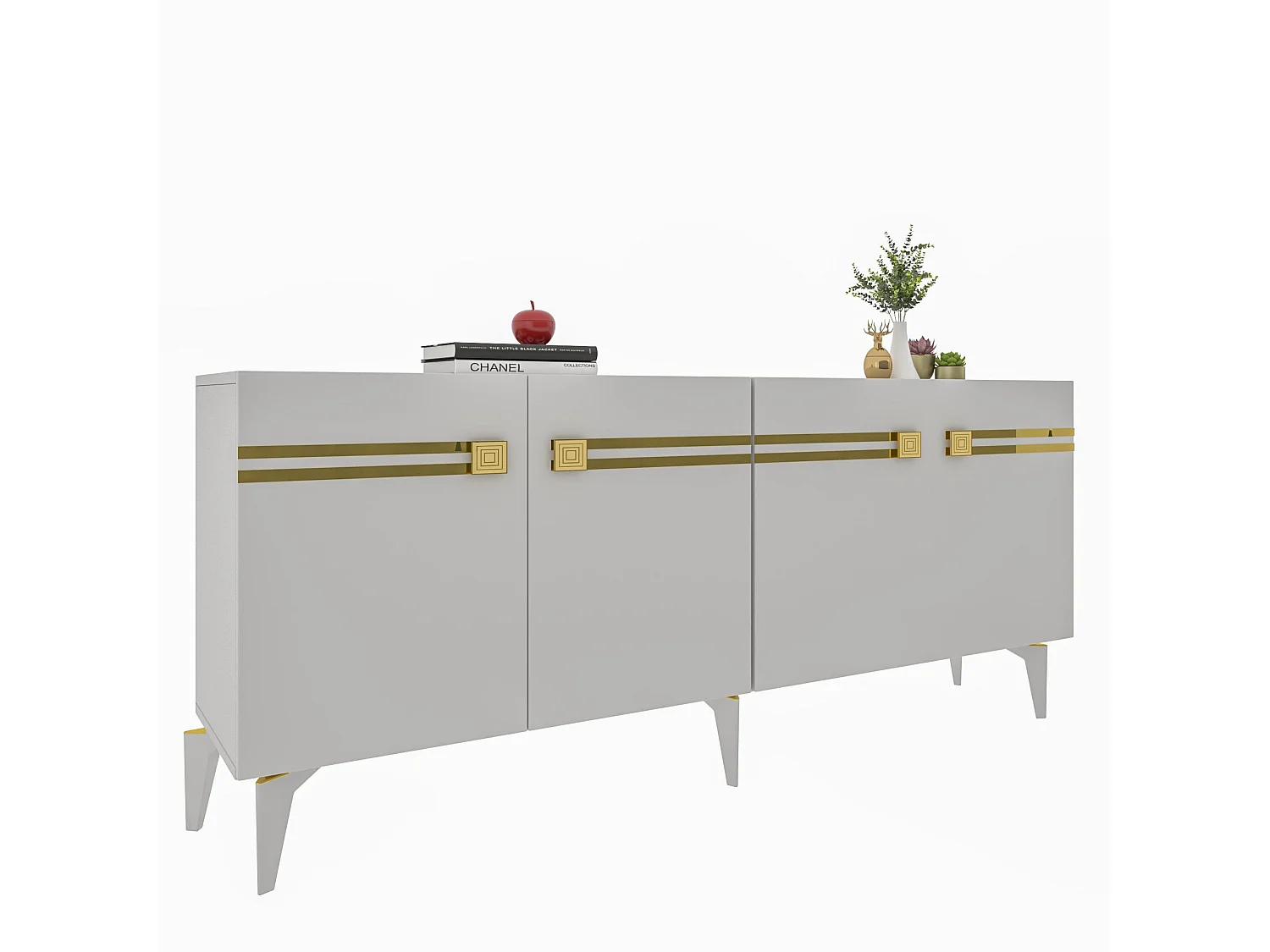 Aparador – 150 cm – Branco e Dourado – Painéis de partículas revestidos a melamina