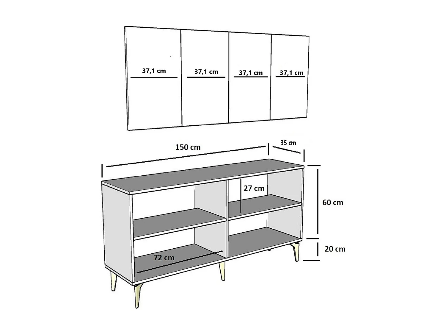 Aparador – 150 cm – Branco e Dourado – Painéis de partículas revestidos a melamina