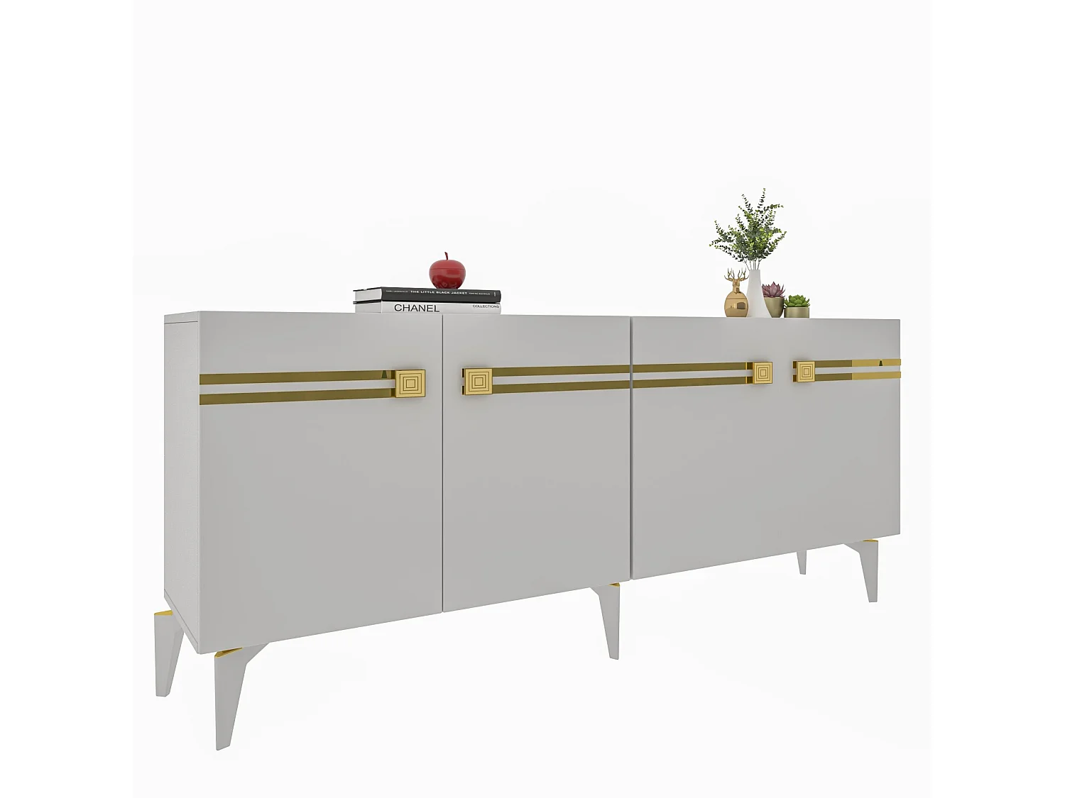 Aparador – 150 cm – Branco e Dourado – Painéis de partículas revestidos a melamina