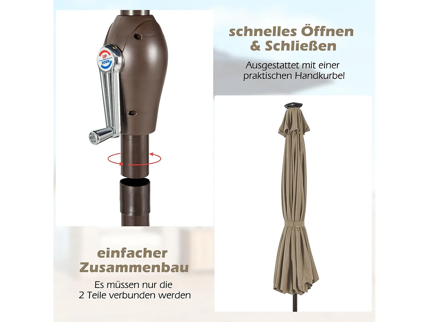 300 cm led-parasol, tuinparasol, marktscherm met solarverlichting, terrasparasol achthoek, zwengelparasol, strandscherm, zweefparasol, ZB33616